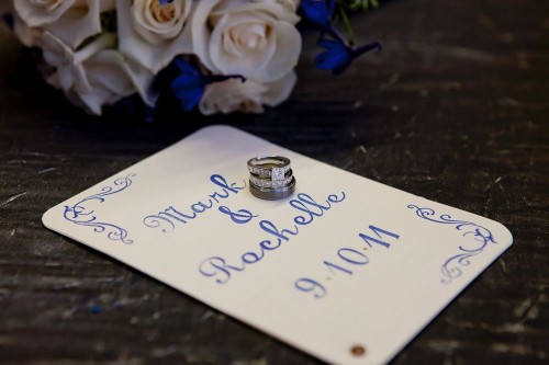 For the programs I handstamped each letter and flourish with royal blue 